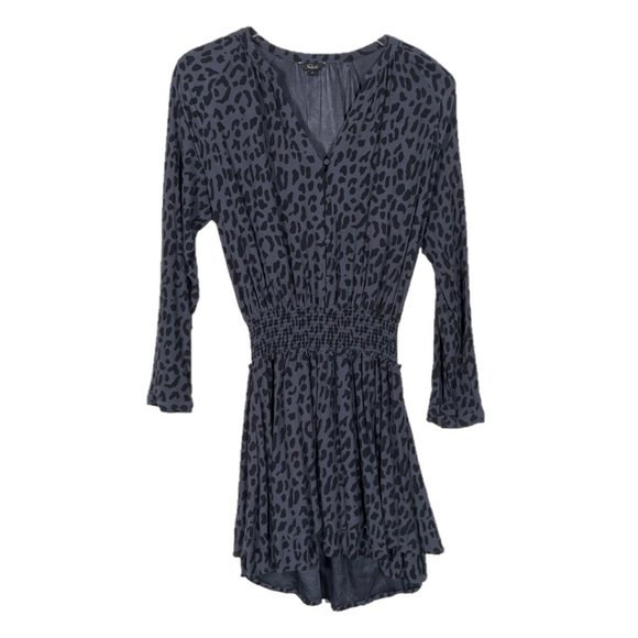 Rails Jasmine Azure Leopard Long Sleeve Smocked Waist Dress Size Small - Picture 1 of 4
